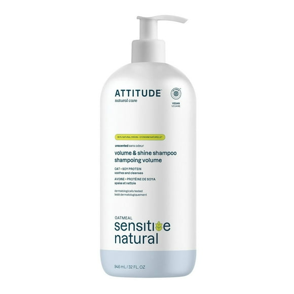 ATTITUDE oatmeal sensitive natural, Shampoing Volume, Avoine & Protéines de Soya, Sans Odeur, 946 mL