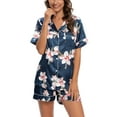thumbnail image 2 of Unique Bargains Womens Floral Button Down Shirt Shorts Satin 2pcs Pajama Sleepwear Sets, 2 of 5