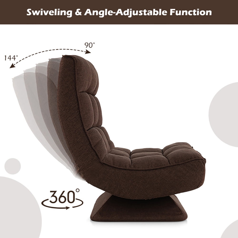 Finihen Swivel Floor Chair, 5-Level Adjustable 360Â° Swivel Floor Chair with Massage Pillow, Recliner Chair for Relaxing Reading Gaming TV Watching, Brown