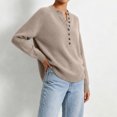 thumbnail image 4 of Edvintorg Sweaters for Women Casual Loose Button Knit Sweater Long Sleeve Crew Neck Pullover Top Plus Size Clothes for Women Khaki XXXXL, 4 of 9