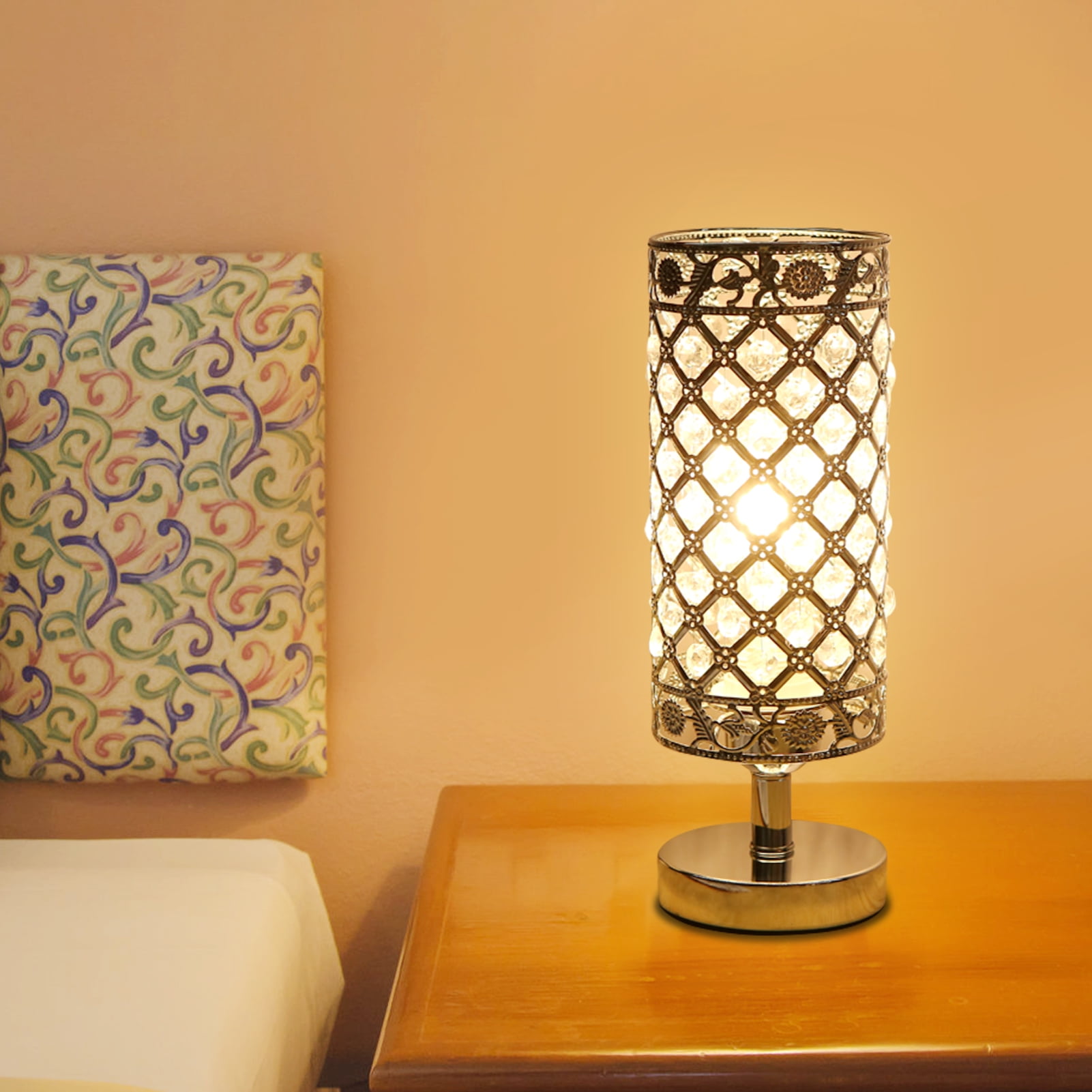 Neoglint Crystal Table Lamp, Decorative Desk Lamp Bedside Nightstand