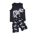 thumbnail image 3 of Toddler Kids Summer Short Sleeve Outfits Dinosaur Print Round Neck T-Shirt with Pants Set, 3 of 9