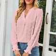 thumbnail image 3 of Camisas de manga larga con cuello en V para mujer, blusas holgadas con diseño de lunares y puños fruncidos a la moda de otoño, Tops rosa XXL, 3 of 6