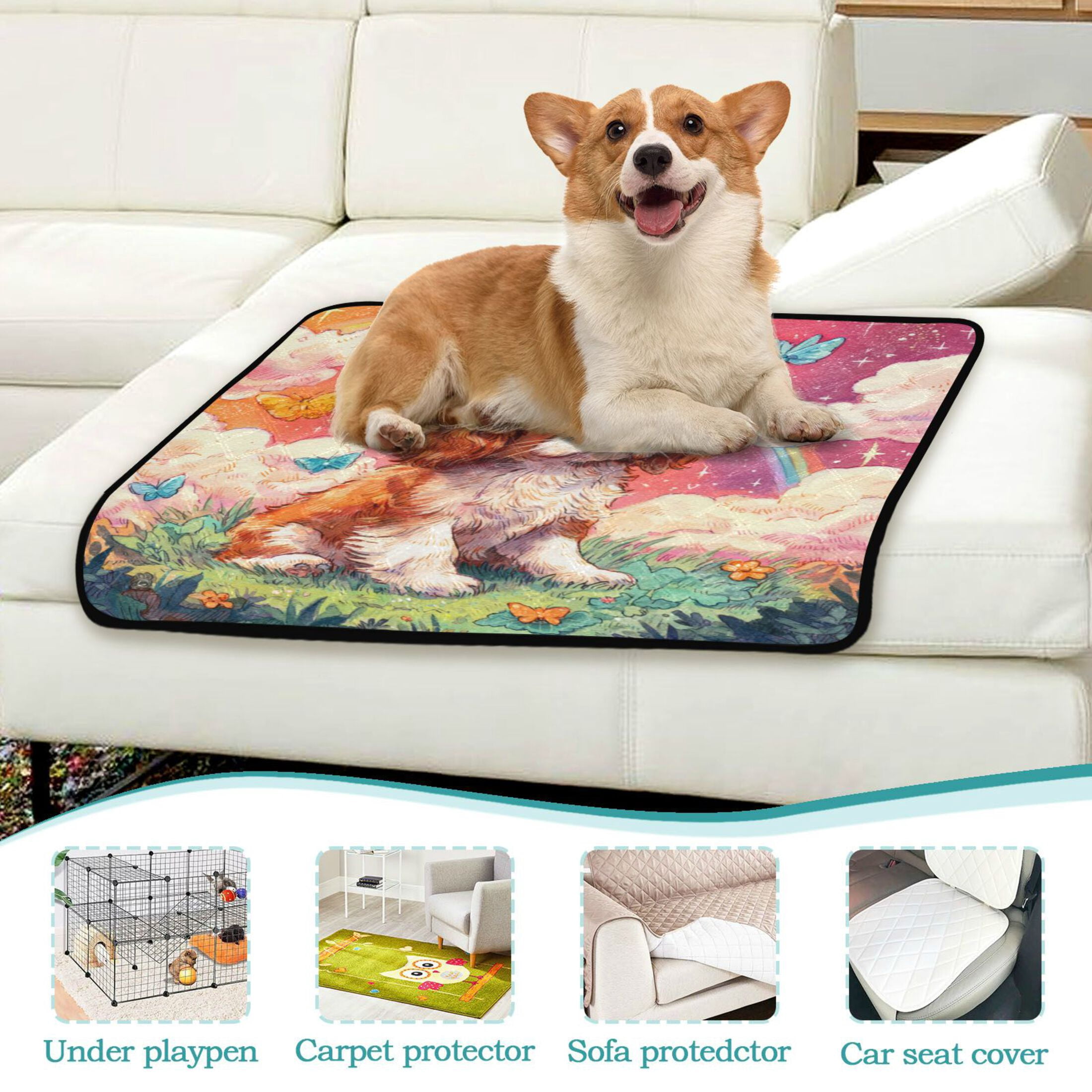 Qxltty King Charles Spaniel Cat litter Pads Pet Set of 2 Diaper Mats Center Anti-leakage Layer Absorbent Soft and Comfortable