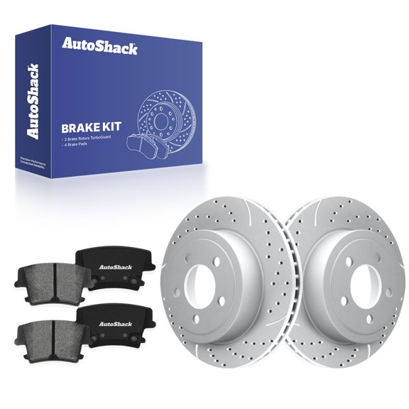 AutoShack Rear Vented Drilled & Slotted Coated Brake Rotors Silver Matte Finish   Premium Ceramic Pads 6-PC Brake Kit Replacement for 2006-2016 Dodge Charger TurboGuard 12.6" (320 mm)