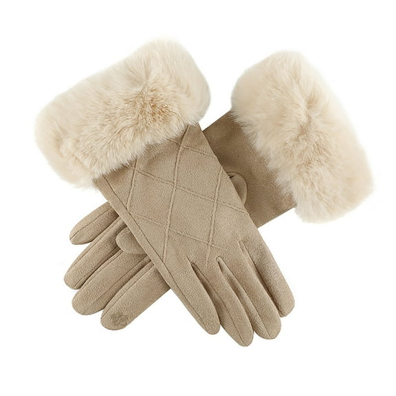 Neewe European Fashion Checkered Adult Women Outdoor Suede Warm Gloves