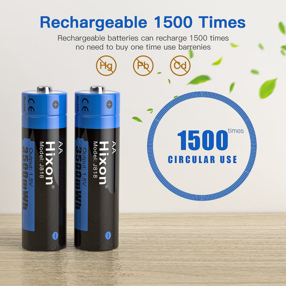 Hixon Rechargeable AA Batteries, 4-Pack 3500mWh 1.5V AA Rechargeable Lithium Batteries with 2H Fast Charger