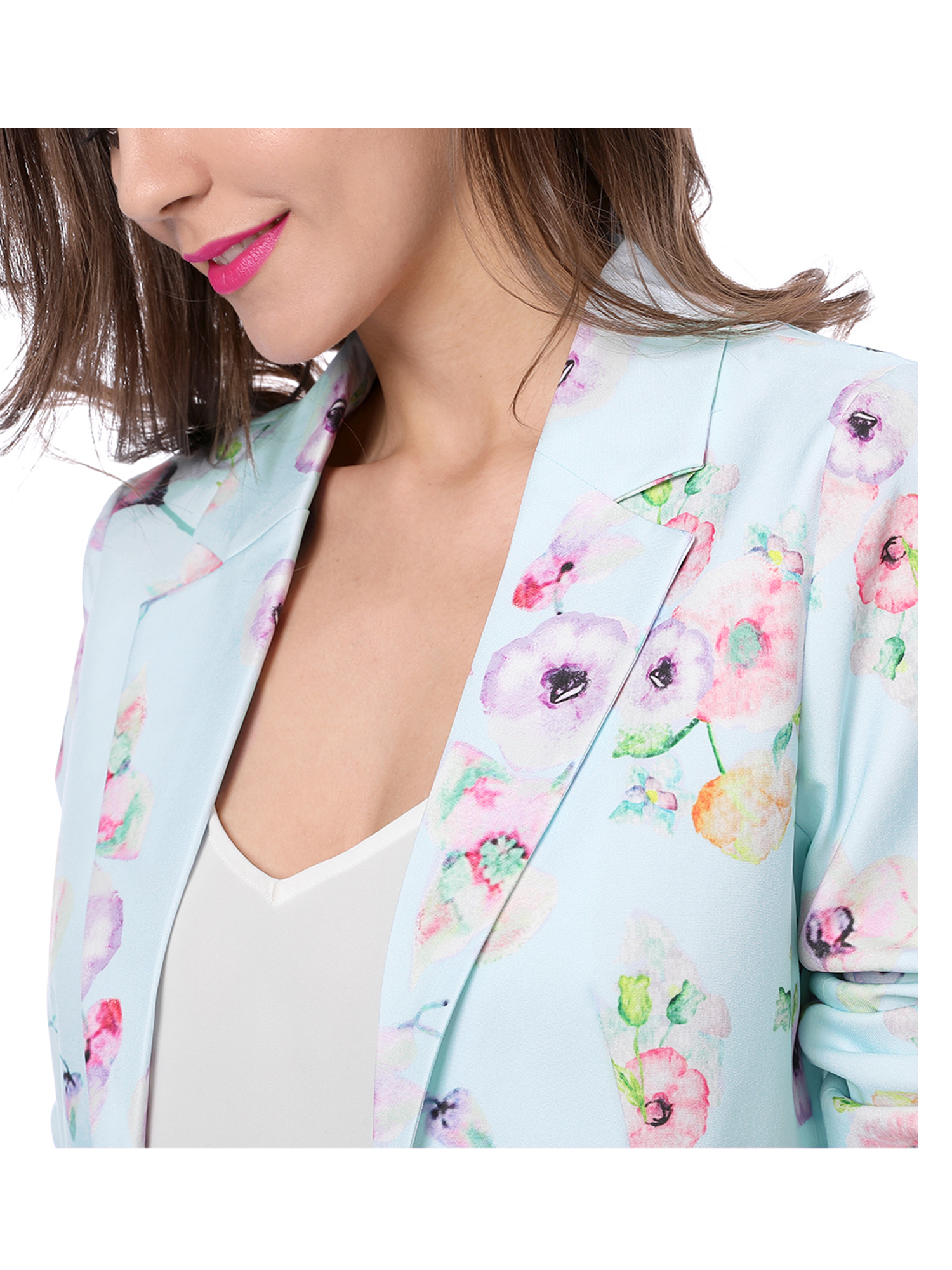 DARING DIVA Women's Elegant Notched Lapel Floral Print Blazer L Blue-Floral