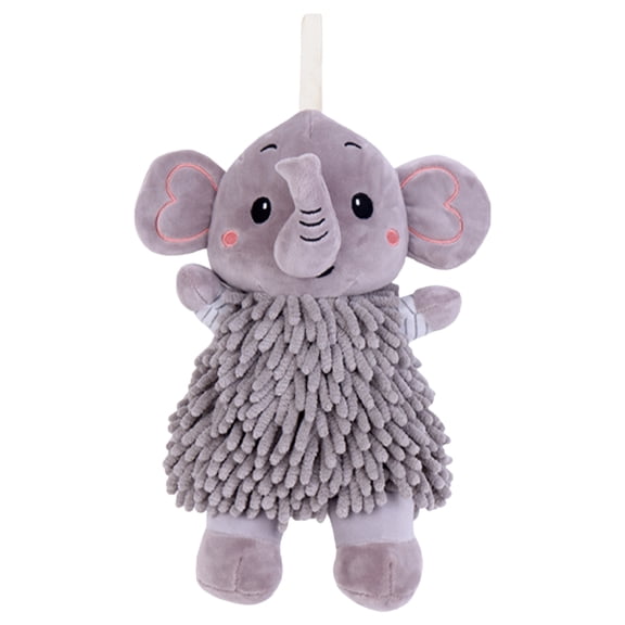 Unique Bargains Chenille Cute Cartoon Elephant Plush Soft Absorbent Hand Towel Grey