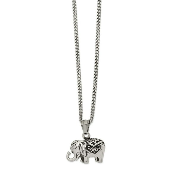 Primal Steel Stainless Steel Antiqued and Polished Elephant 20-inch Necklace