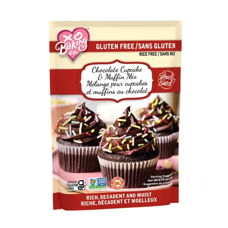 XO Baking Co. Gluten Free Small Batch Chocolate Cupcake & Muffin Mix; Non-GMO; Kosher; Rice & Peanut Free; No Preservatives, Artificial Flavors or Colors, 9.75oz