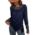 thumbnail image 3 of hirigin Women's Spring Autumn Casual Tops Long Sleeve Half High Neck Button Contrast Color T-shirt, 3 of 8
