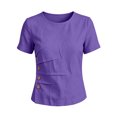 thumbnail image 7 of Josdec Women's Cotton Linen Blend Round Neck Short Sleeve Side Button Detail Casual Summer Beach Vacation Top S-XXXL, 7 of 7