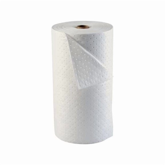 Brady Sorbent Roll, 38 gal, 30 in x 200 ft, Oil, White, Polypropylene OP350-200P