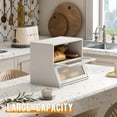 thumbnail image 3 of Double Layer Bamboo Bread Box for Kitchen Counter,Large Capacity Bread Storage Bin,Bread Container with Acrylic Wavy Door Panel (White, Medium), 3 of 14