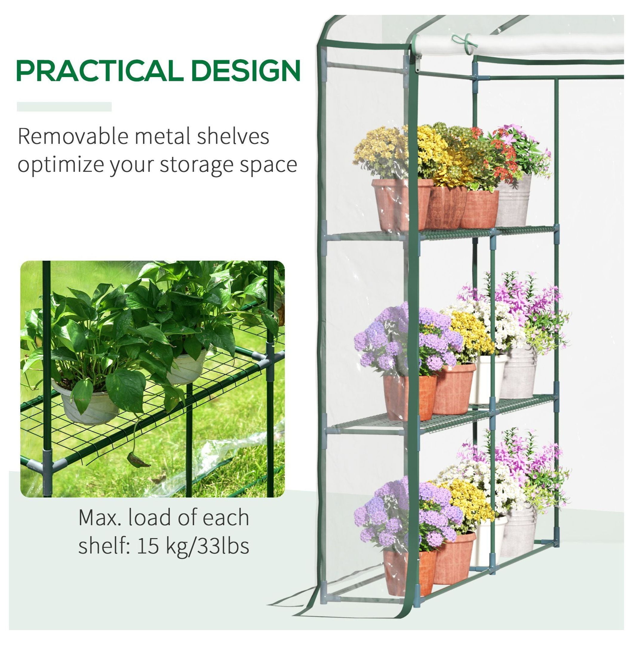 Walk-in Greenhouse 5'x5'x6', Portable Hot House with Shelves & Roll-Up Door, Outdoor Garden Greenhouse for Year-Round Growing