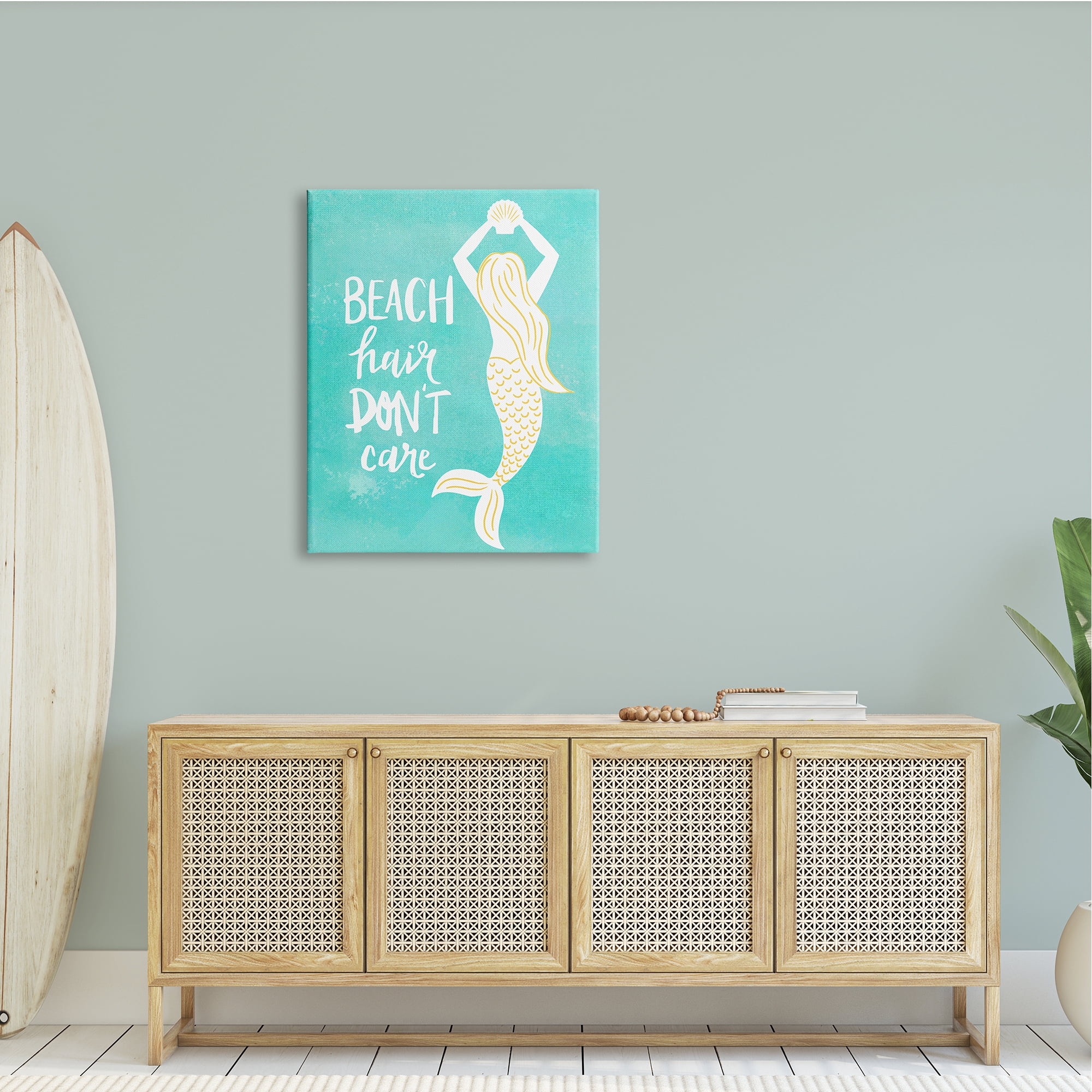 Stupell Industries Beach Hair Don't Care Mermaid Fantasy Turquoise Scallop,30 x 40, Design by Jean Kelly