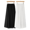 thumbnail image 4 of Women Chiffon Skirt Elastic High Waist Pleated Ankle-Length Skirt Solid Color Flowy Hem Long Skirt Daily Wear, 4 of 8