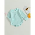 thumbnail image 2 of Arvbitana Infant Boys Girls Casual Sweatshirt Rompers Solid Color Long Sleeve Crew Neck Button Jumpsuits Baby Bodysuits 0-24M, 2 of 8
