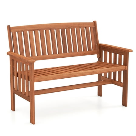 Gymax Outdoor Wood Garden Bench w/Backrest Armrests & Slatted Seat for Front Porch