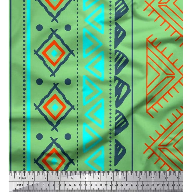 Soimoi Cotton Poplin Fabric Aztec Geometric Printed Craft Fabric by The Yard 42 Inch Wide