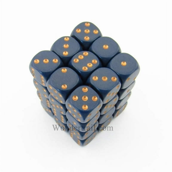 Dusty Blue Opaque D6 Dice with Copper Pips 12mm (1/2in) Pack of 36 Dice Chessex