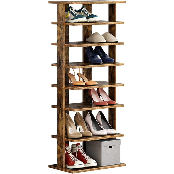 HOMEFORT 7Tier Wooden Shoe Rack, Double Rows Shoe Shelf, Multishoe