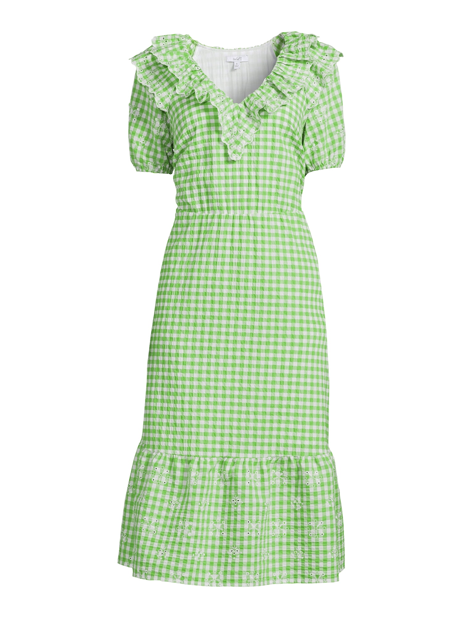 The Get Women's Eyelet Ruffle Midi Dress with Short Sleeves