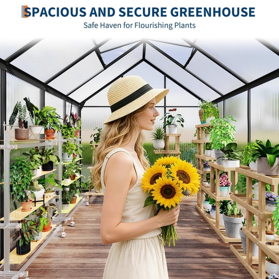 Heavy Duty Polycarbonate Greenhouse 6x8 ft – Aluminum Frame, Sliding Door, Adjustable Roof Vent, Efficient Drainage – Weather-Resistant Walk-In Outdoor Greenhouse for Backyard, Patio