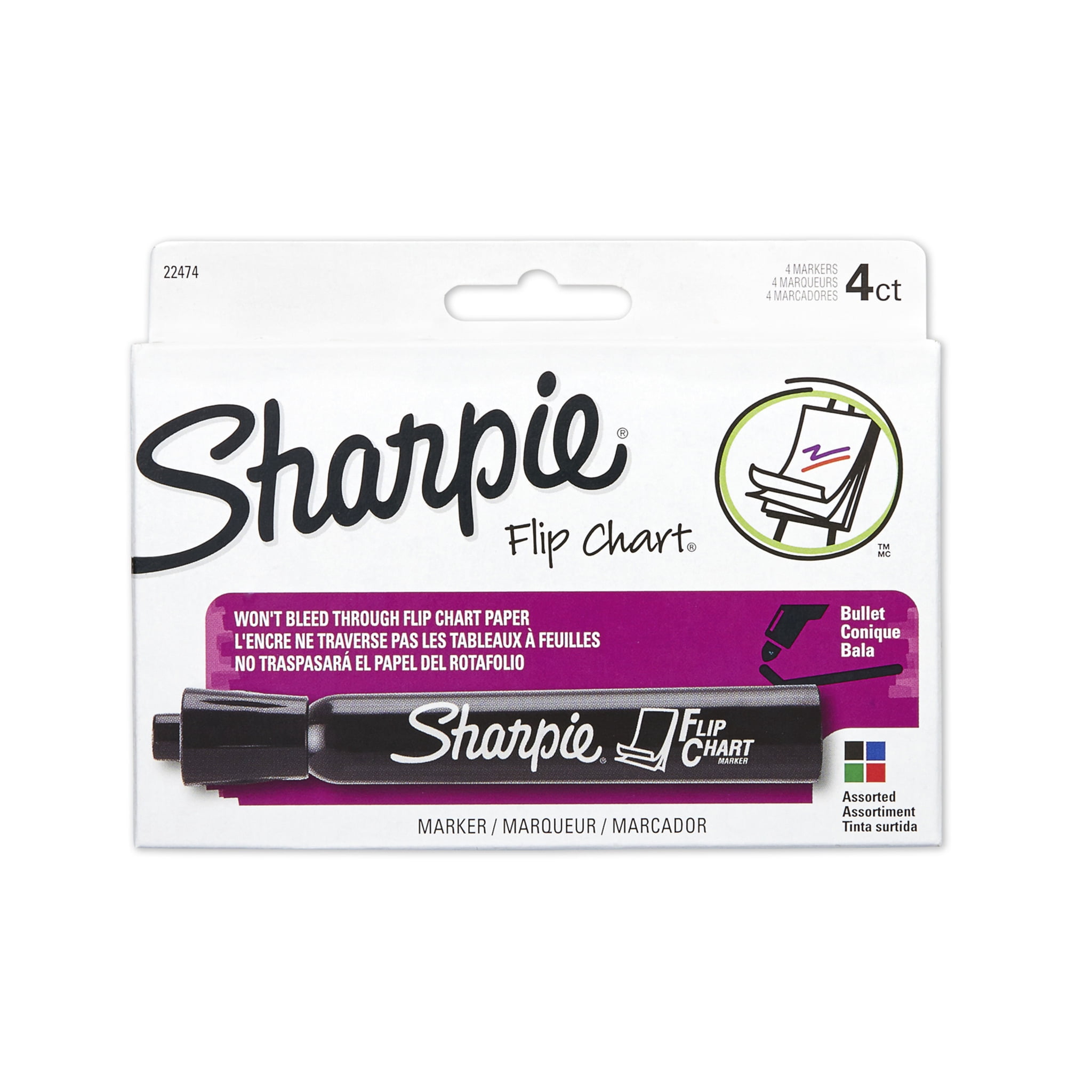 Assorted Color Sharpie Non-Washable Ink Flip Chart Marker Pack ... Bullet Tip 