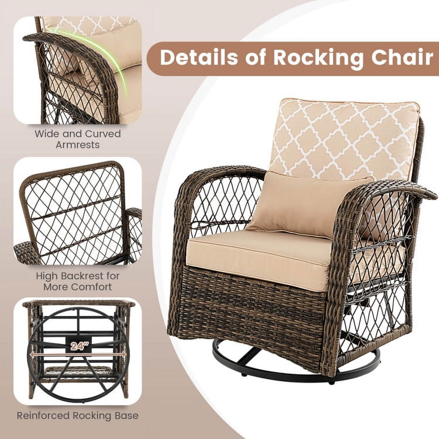 Aimee Lii 3 Pieces Outdoor Wicker Conversation Set with Tempered Glass Coffee Table, Patio Sectional Furniture Set, Beige