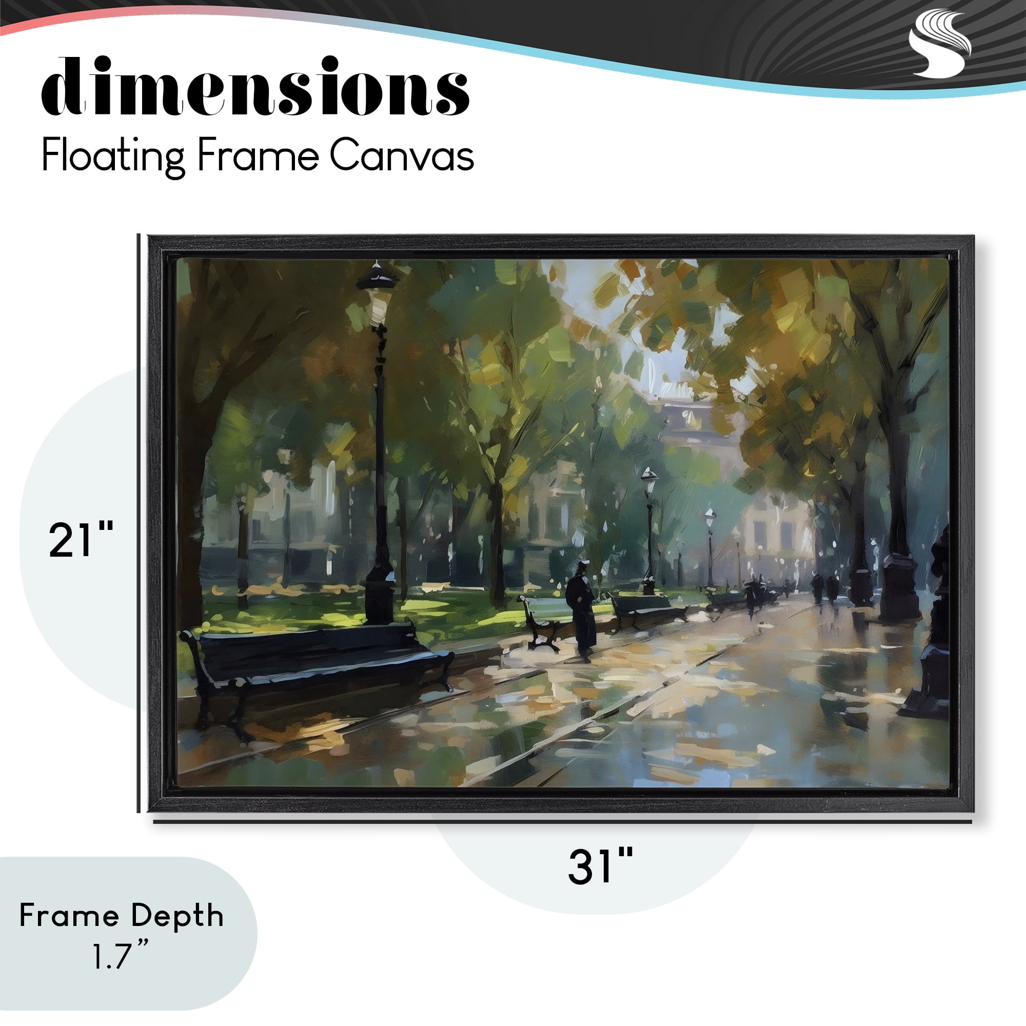 Stupell Industries Park Promenade on Rainy Day Black Framed Floater Canvas Wall Art, design by Creative Studio