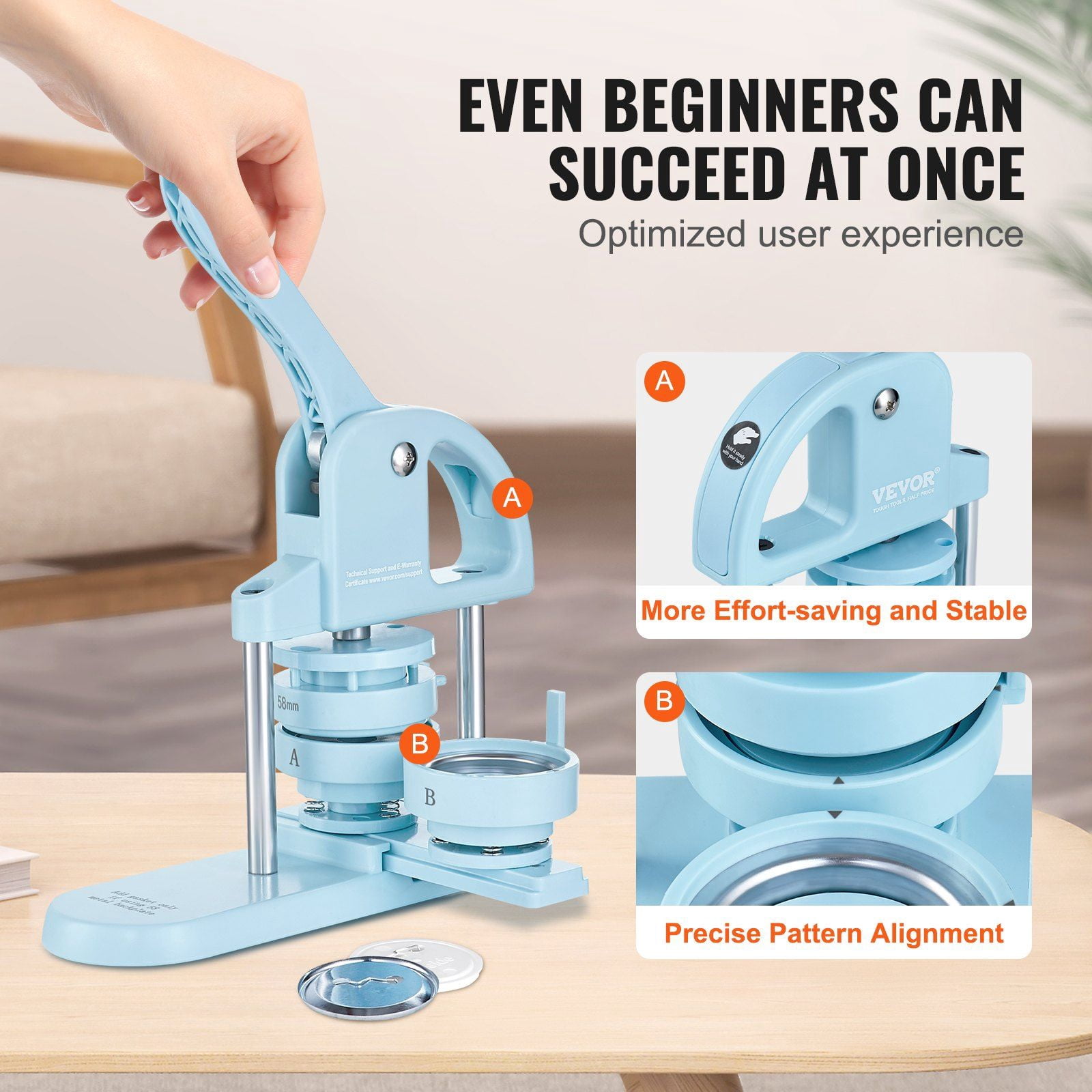 3 in 1 Button Maker Machine 1 1.25 2.28 Inch 25 32 58mm Pin Maker with 300pcs Button Parts Panda Magic Book Ergonomic Arc Handle Punch Press Kit for Children DIY Gifts Blue