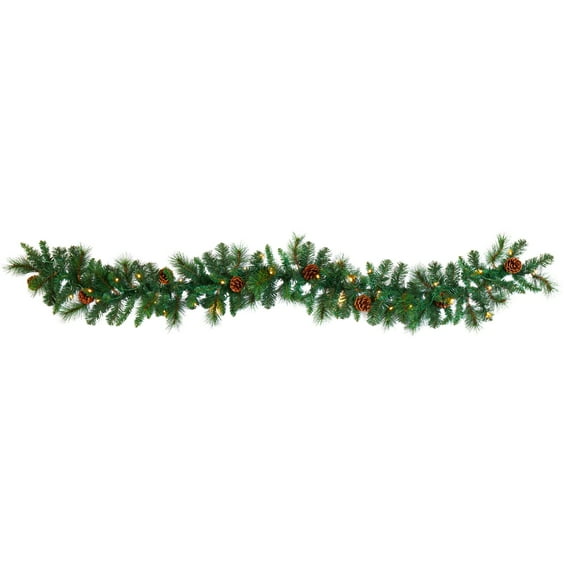 Nearly Natural 6ft. Mixed Pine and Pinecone Artificial Garland with 35 Clear LED Lights