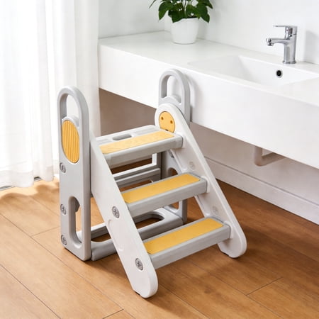 Toddler Step Stool for Kids，Toddler Step Ladder for Step Stool for Bathroom, Kitchen and Toilet Potty Training Learning Helper with Handles (Three Floors)