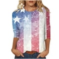thumbnail image 2 of Gamivast American Flag T Shirts for Women Stripe Print Crew Neck Regular Fit Patriotic Tee Trendy Tops Vintage Graphic 3/4 Sleeve Casual Wear outfits, 2 of 5