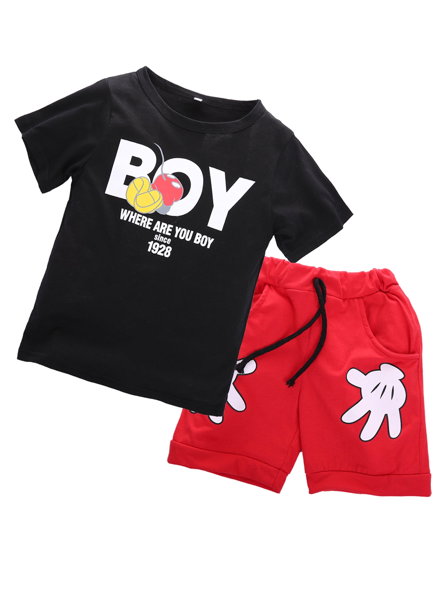 Toddler Boy Clothes Cotton 2Pcs Boys Short Set Summer Clothes Outfits T-Shirt and Shorts Size 2-7 Years