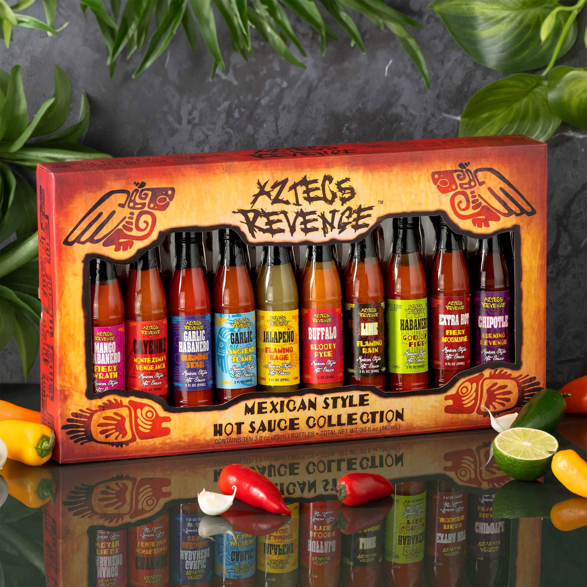 Aztecs Revenge 10 Bottle Mexican Style Hot Sauce Collection Gift Set