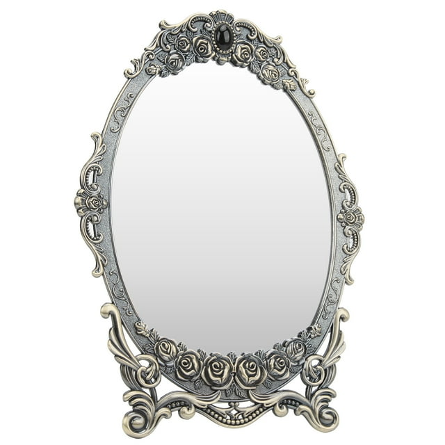 Miroir de Maquillage Rétro pour Bureau, Miroir de Maquillage Ovale pour Bureau avec Support pour Cadeau pour Commodes Cuivre