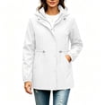 thumbnail image 2 of Qgtaibl Women's Lightweight Hooded Jacket Adjustable Waist Waterproof Windbreaker Outerwear Snap Button Zip Up Long Sleeve Coat with Pockets for Outdoor Travel White XXL, 2 of 5