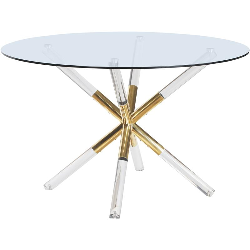 60 W x 36 D x 30 H Contemporary Tempered Glass Top Dining Table with Durable Metal Base Silver Finish Meridian Furniture Xander Collection Modern
