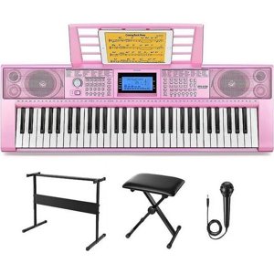 Donner 61-Key Electric Piano Keyboard Beginner Bundle, Pink