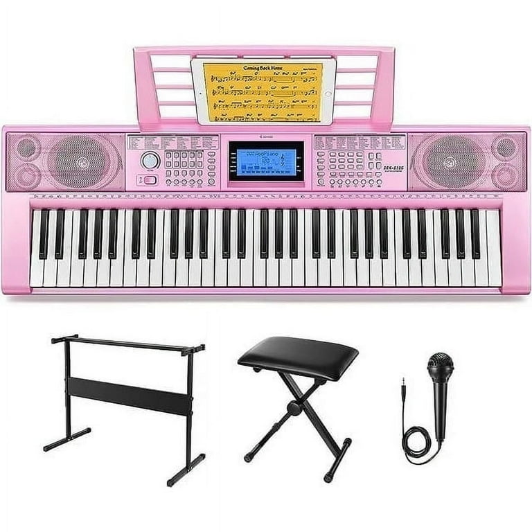 Donner 61-Key Electric Piano Keyboard Beginner Bundle, Pink photo 1