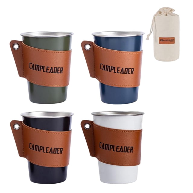 Vasos de acero inoxidable kusrkot apilable capacidad de 350 ml Vaso de agua reutilizable Cubierta de Copa de cuero Pu