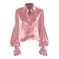 thumbnail image 4 of Hauts en Velours pour Femmes Mode Printemps 2026 Manches Longues Boutonné Col à Revers Chemise Décontractée Blouse, 4 of 5