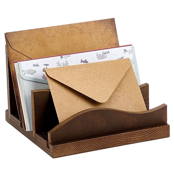 Desk Mail Organizer Sorter Wooden Mail Holder with 3-Slot Letter Tray
