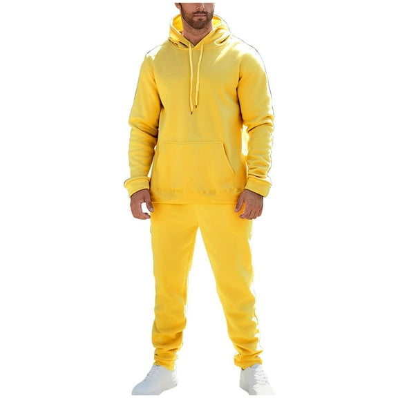 Fgvctg Sweatsuits Men 2 Piece Outfit Winter Sweatsuits Cozy Jogger Sweatpant Plus Size Fleece Tracksuits Oversized Sweatshirt Lounge Sets with Pockets Yellow 3XL