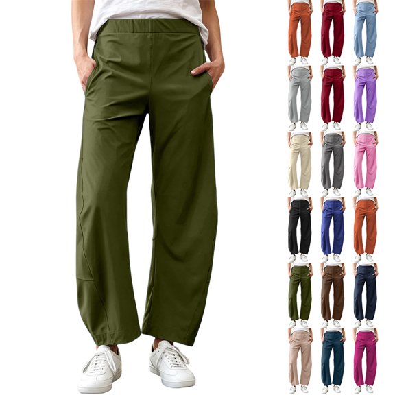 Women's Breathable Stretch Hiking Pants Loose Fit Ankle Length Trousers with Deep Pockets Comfortable Waistband for Outdoor