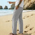 thumbnail image 4 of SeCaotees Casual Linen‑Style Trousers for Men Elastic Waistband Relaxed Straight Leg Wrinkle‑Resistant Fabric Daily Holiday Walking Pants Gray,XXL, 4 of 7