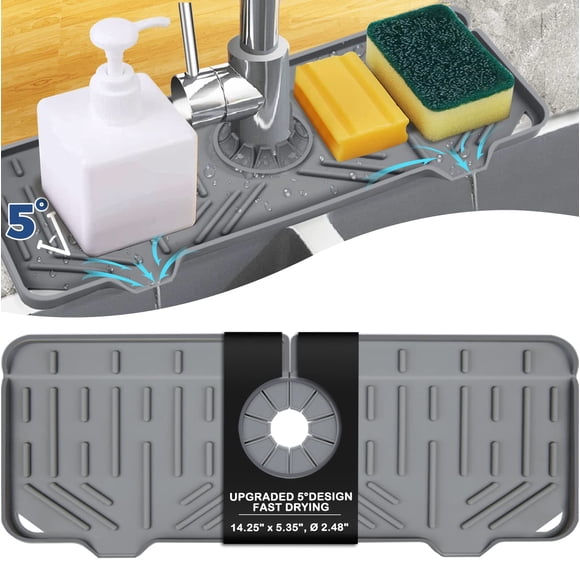 Alfombrilla de silicona con asa de grifo y colector de goteos, color gris BFONS